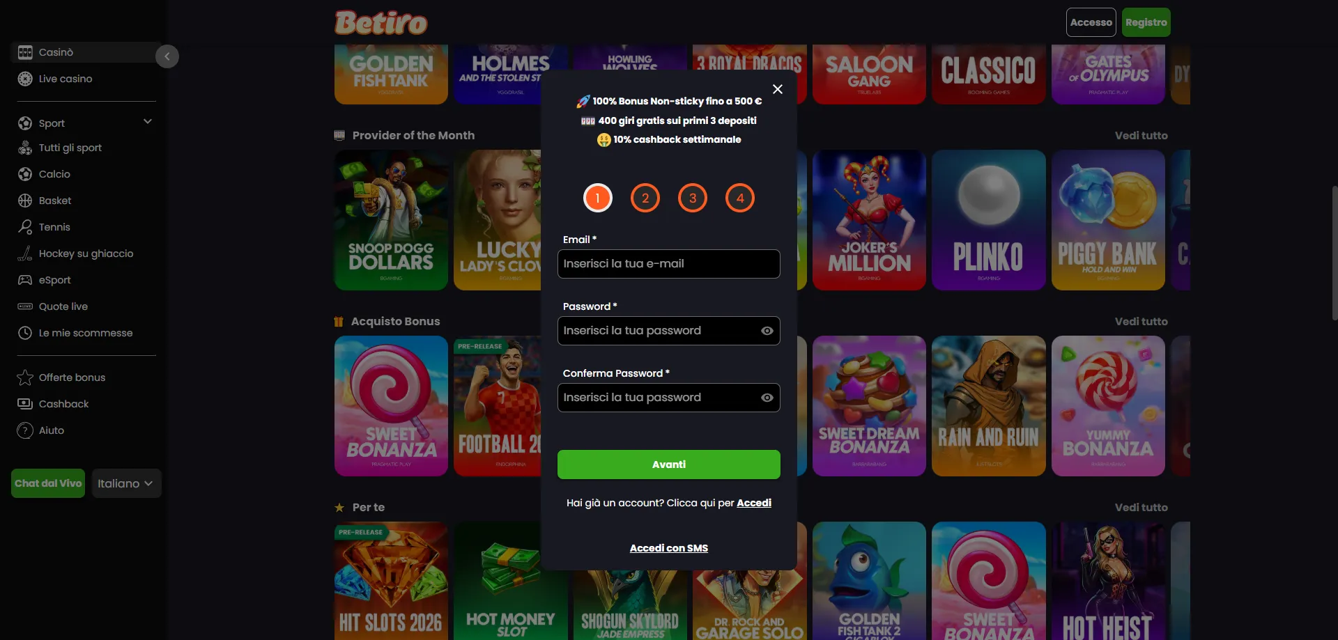 Registrazione Betiro Casino — crea il tuo account in pochi passi