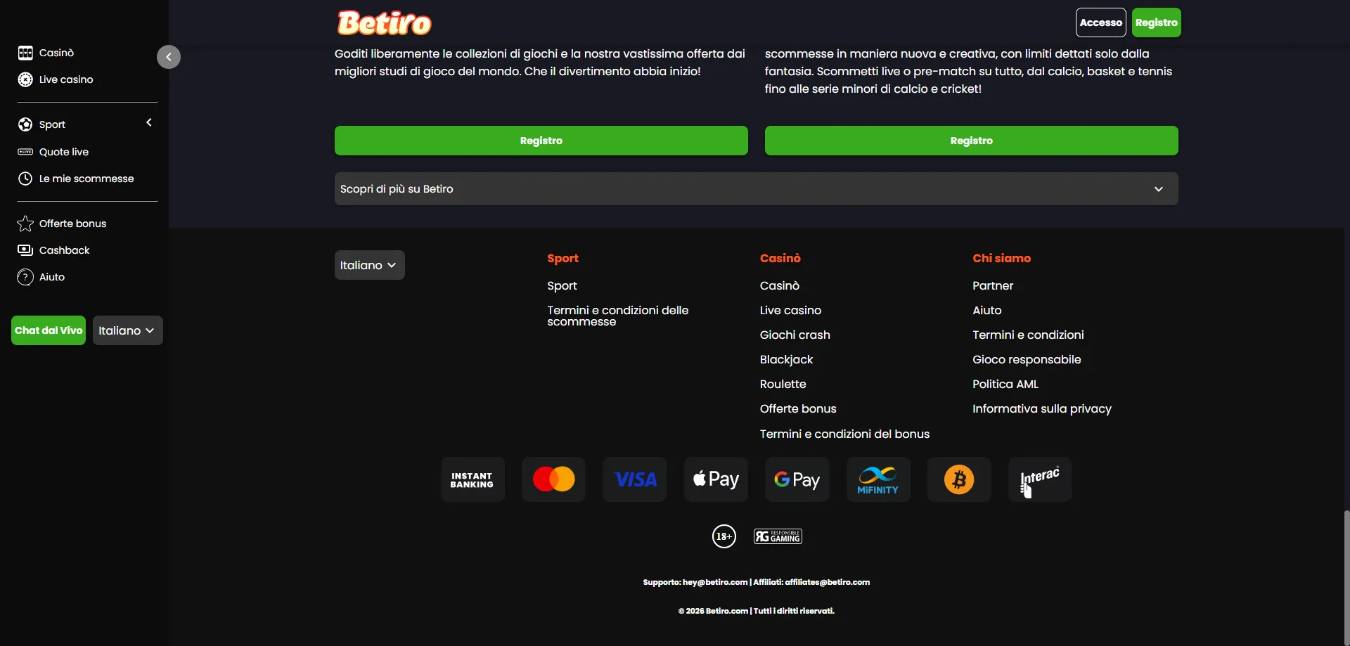 Live casino Betiro con dealer reali roulette blackjack e baccarat