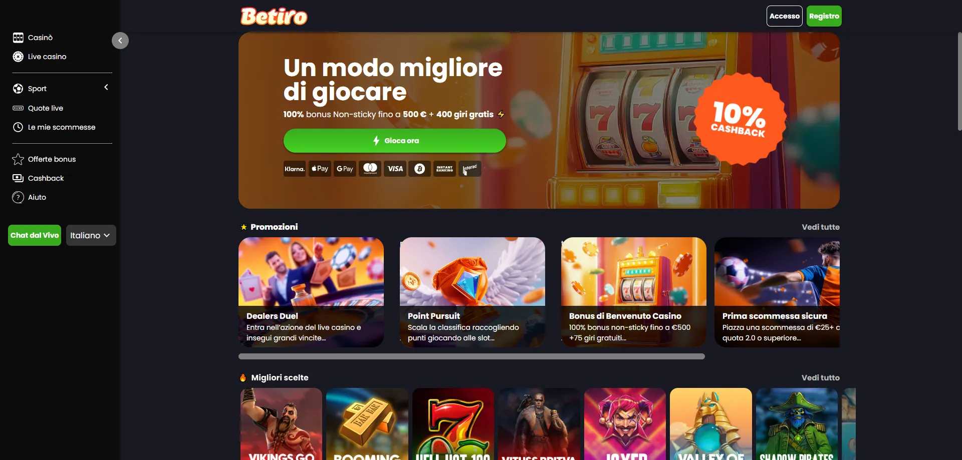 Pagamenti sicuri su Betiro Casino mobile con SSL encryption