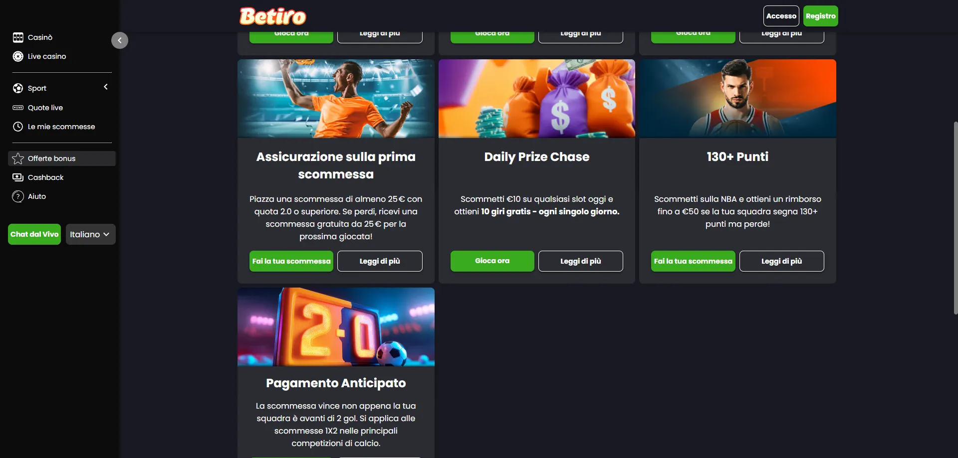 Promozioni e tornei slot su Betiro Casino — bonus e free spin